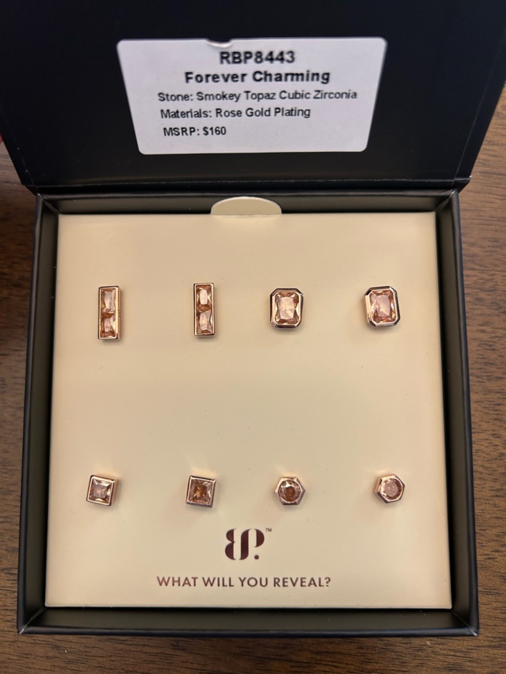 Bomb Party Simply studs Forever Charming Rose Gold Stud Set-Smokey Topaz CZ